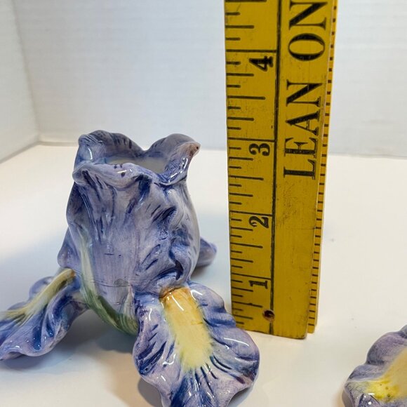 Vintage Ceramic Iris Flower Candle Holders Hand-Painted Purple & Yellow Floral D - Picture 10 of 11